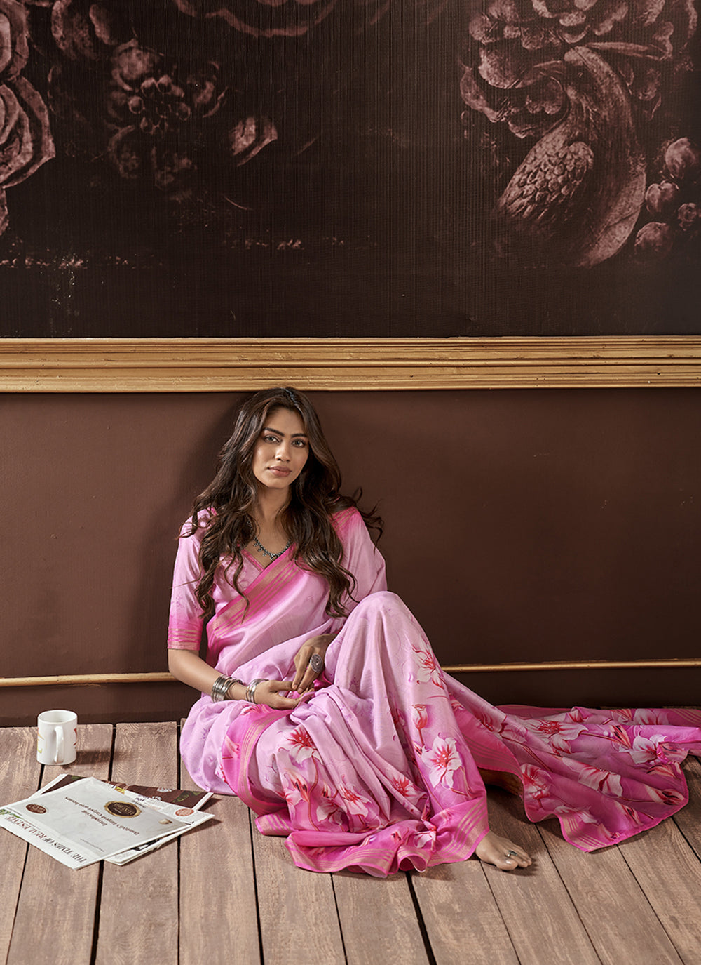 MySilkLove Carissma Pink Handloom Silk Digital Printed Saree