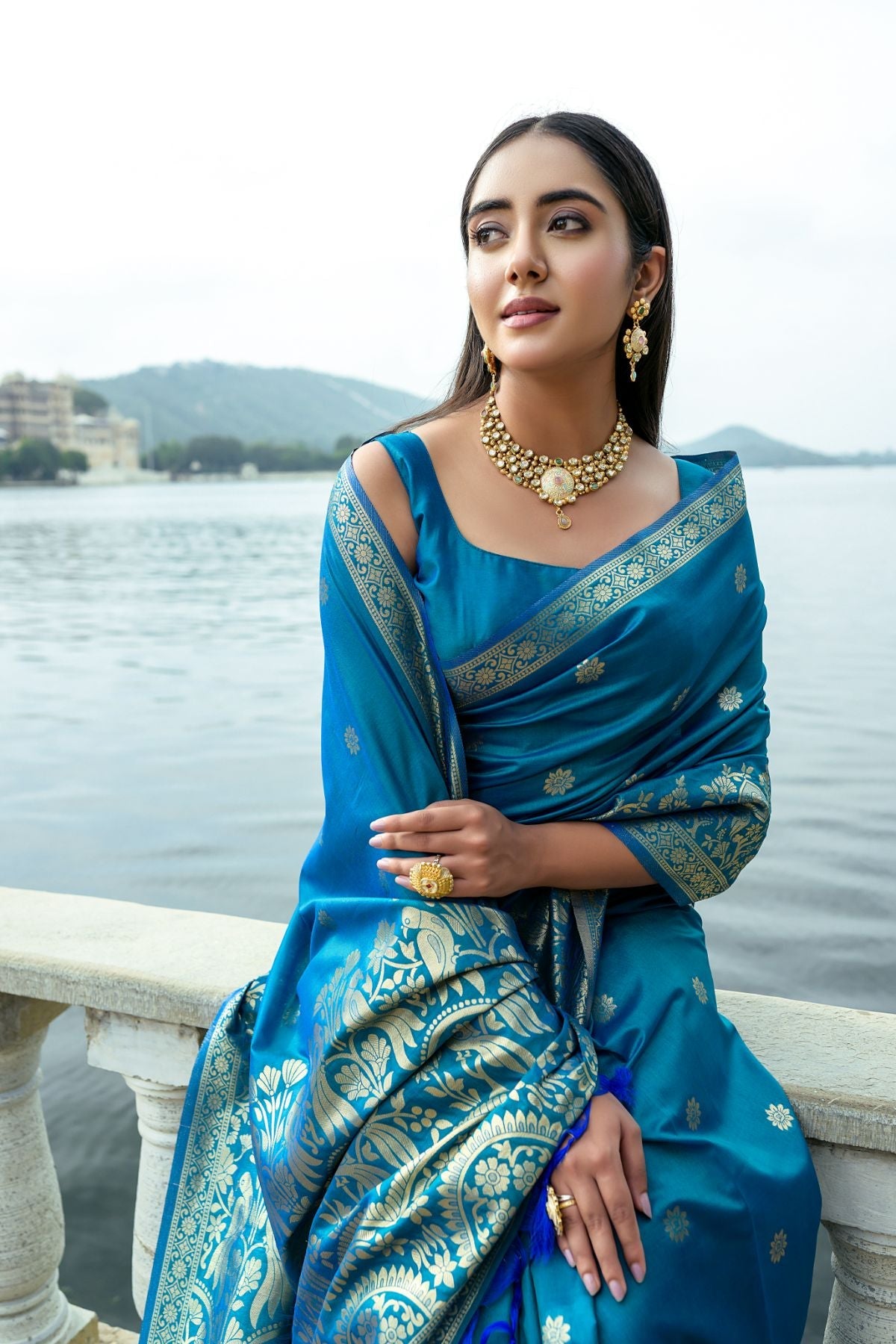 Buy MySilkLove Bahama Blue Banarasi Soft Silk Saree Online