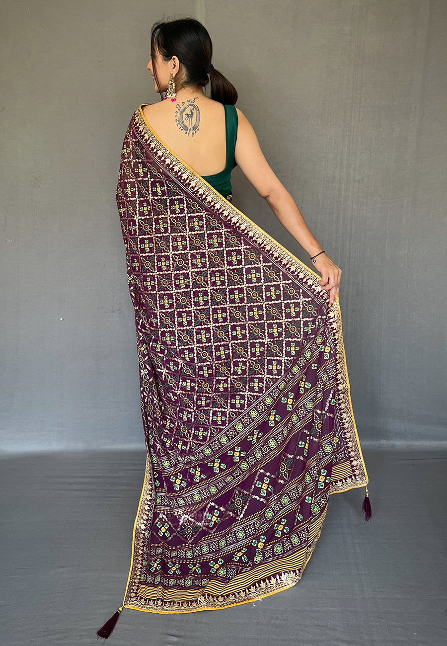 Buy MySilkLove Livid Purple Embroidered Georgette Bandhani Saree Online