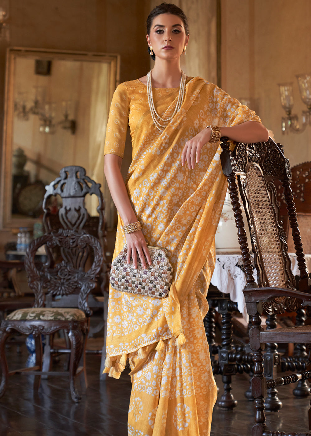 Buy MySilkLove Rob Roy Yellow Light Weight Linen Saree Online