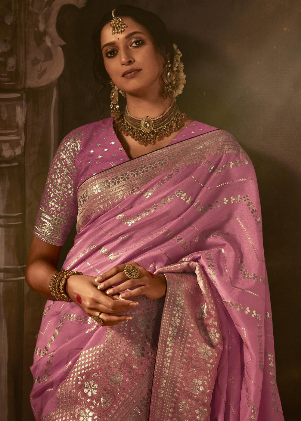Buy MySilkLove Wewak Pink Woven Designer Banarasi Silk Saree Online
