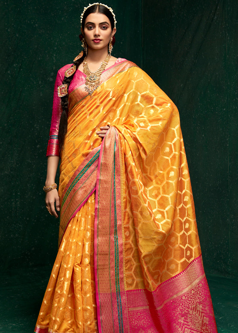 Mustard Yellow Woven Banarasi Silk Saree