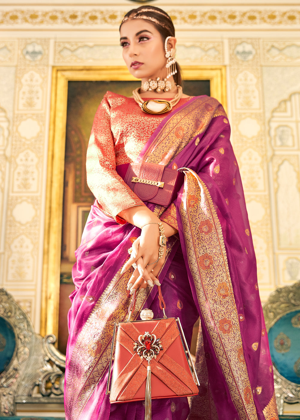 MySilkLove Mystic Pearl Purple Woven Banarasi Organza Silk Saree
