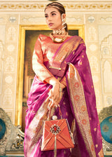 Mystic Pearl Purple Woven Banarasi Organza Silk Saree