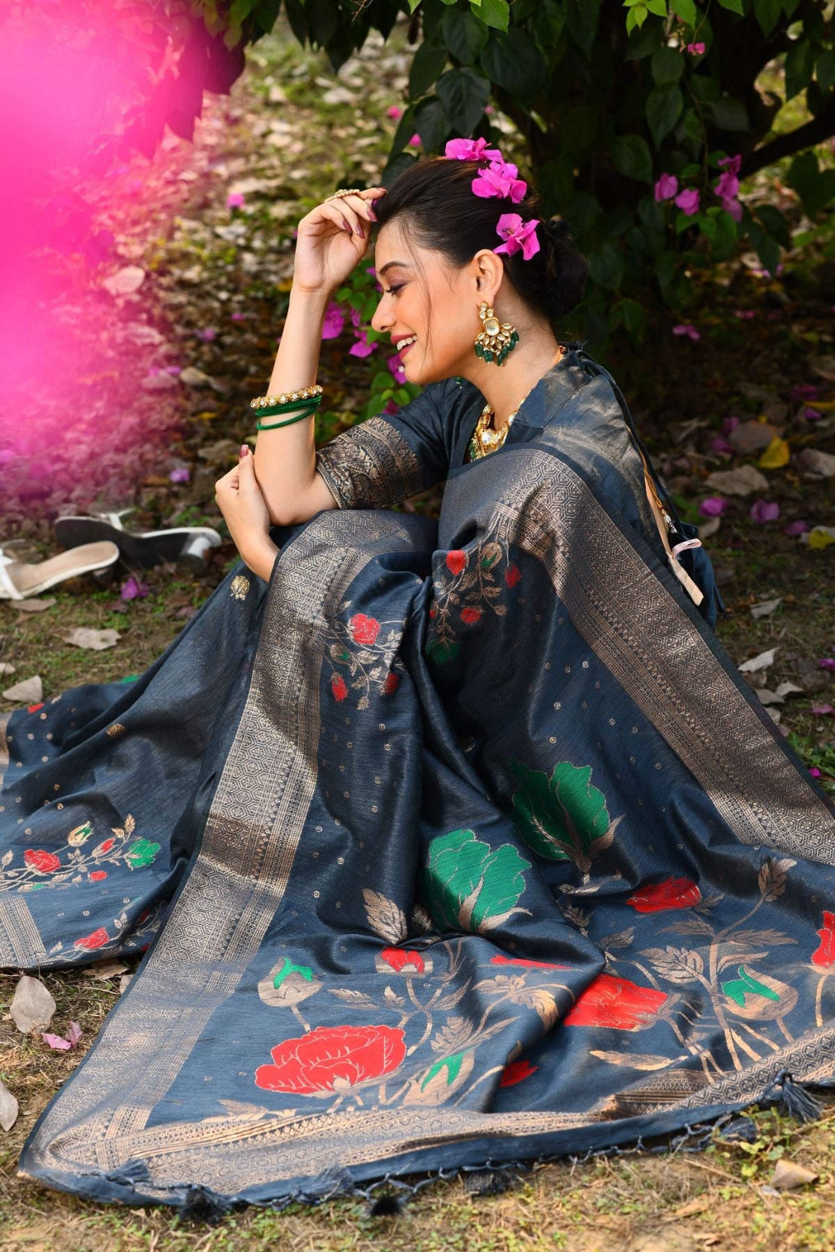 Buy MySilkLove Cadet Blue Banarasi Silk Saree Online