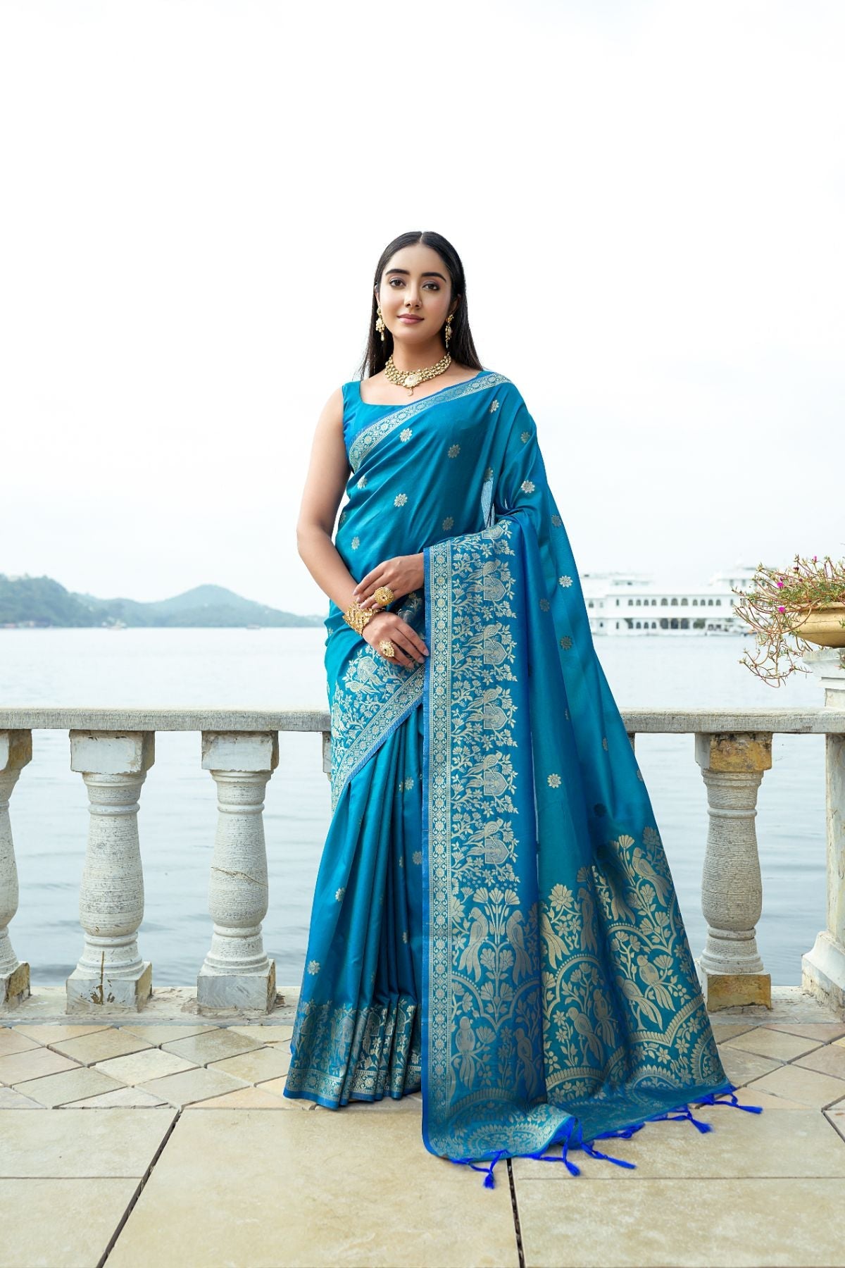 Buy MySilkLove Bahama Blue Banarasi Soft Silk Saree Online