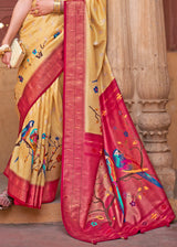 Vis Yellow and Red Woven Paithani Silk Saree