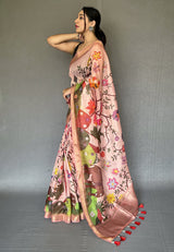 Eunry Brown Tissue Printed Kalamkari Silk Saree