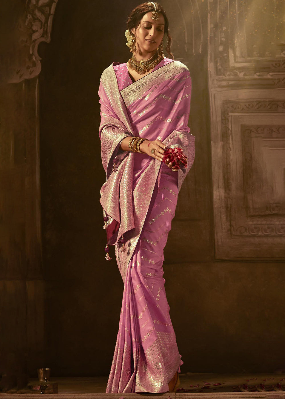 Buy MySilkLove Wewak Pink Woven Designer Banarasi Silk Saree Online