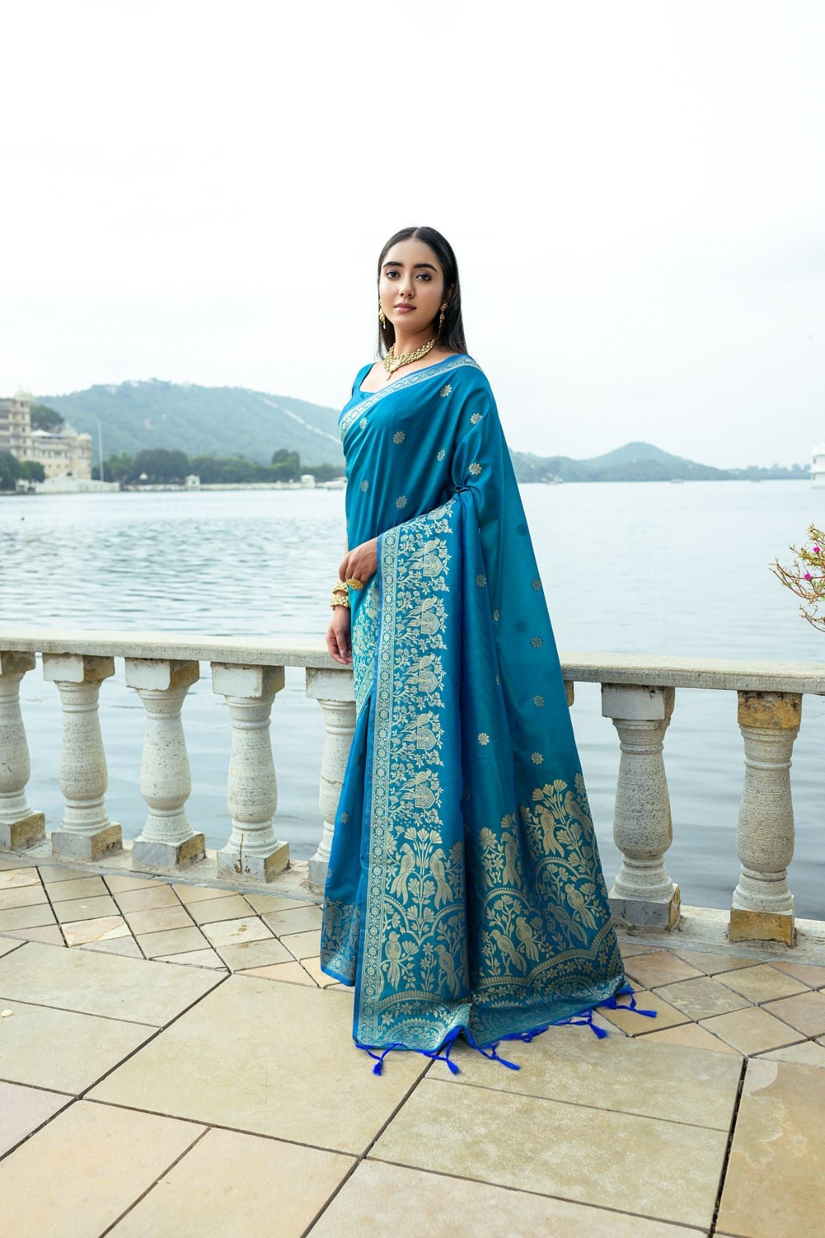 Buy MySilkLove Bahama Blue Banarasi Soft Silk Saree Online