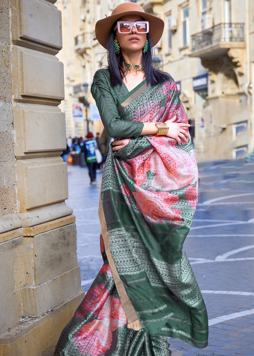 Buy MySilkLove Lotus Pink and Green Printed Handloom Weaving Saree Online