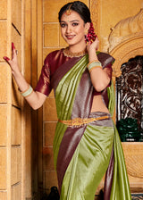 Sycamore Green and Brown Zari Woven Kanjivaram Saree