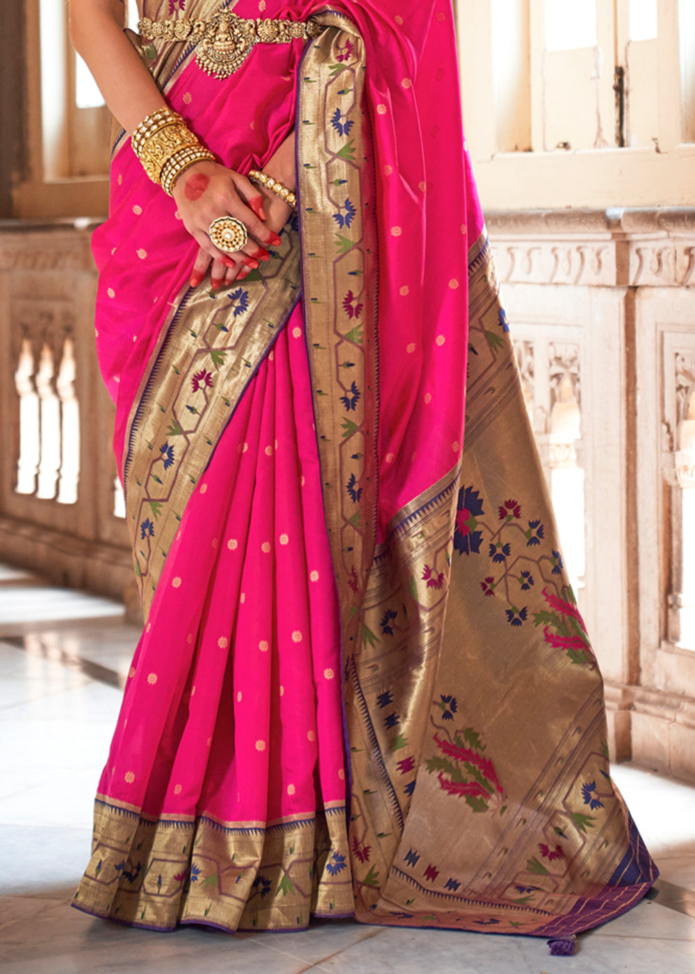 Buy MySilkLove Sasquatch Socks Pink Woven Paithani Silk Saree Online