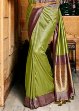 Sycamore Green and Brown Zari Woven Kanjivaram Saree