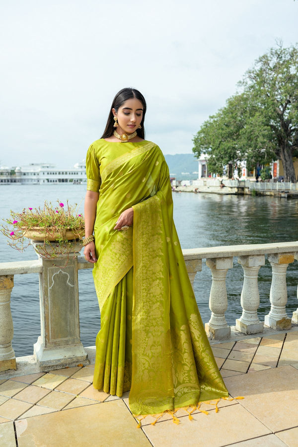 Alpine Green Banarasi Soft Silk Saree