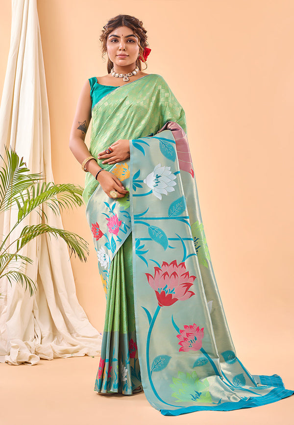 Sprout Green Fulrani Woven Paithani Saree