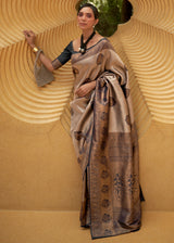 Eunry Brown and Black Two Tone Woven Silk Saree