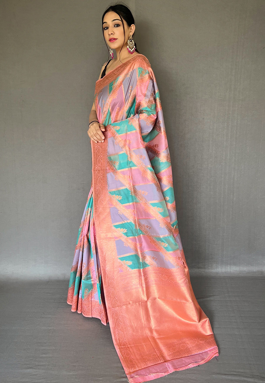 Buy MySilkLove Blossom Purple Copper Zari Woven Organza Saree Online