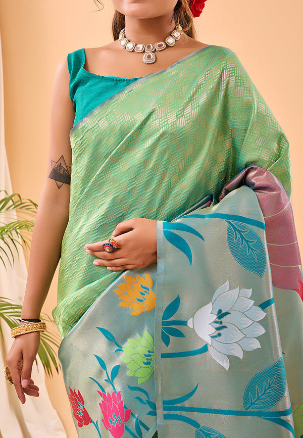 Sprout Green Fulrani Woven Paithani Saree