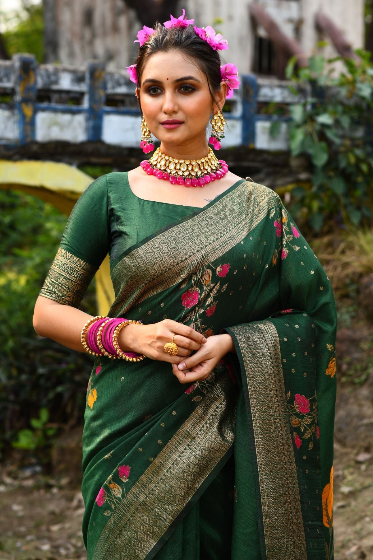 Buy MySilkLove Celtic Green Banarasi Silk Saree Online