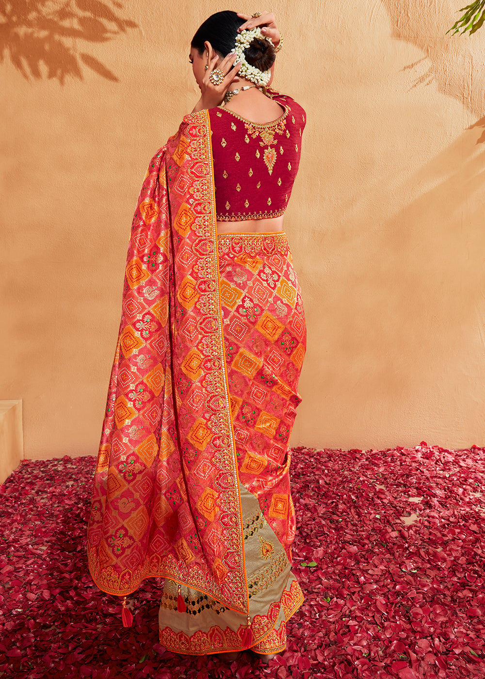 Buy MySilkLove Tumbleweed Brown and Red Embroidered Banarasi Silk Saree Online