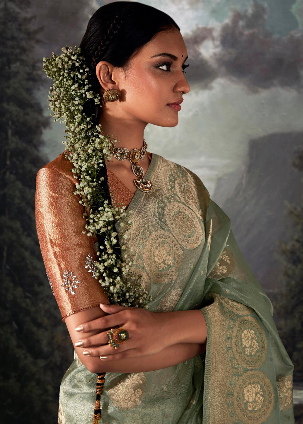 MySilkLove Kelp Green Woven Banarasi Organza Silk Saree