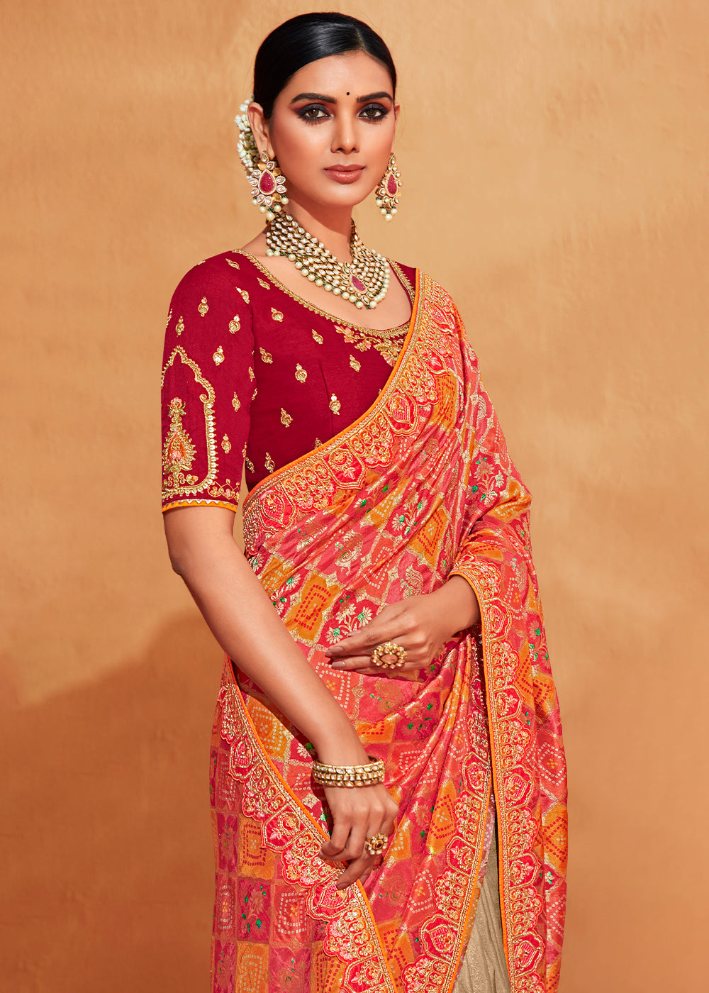 MySilkLove Tumbleweed Brown and Red Embroidered Banarasi Silk Saree