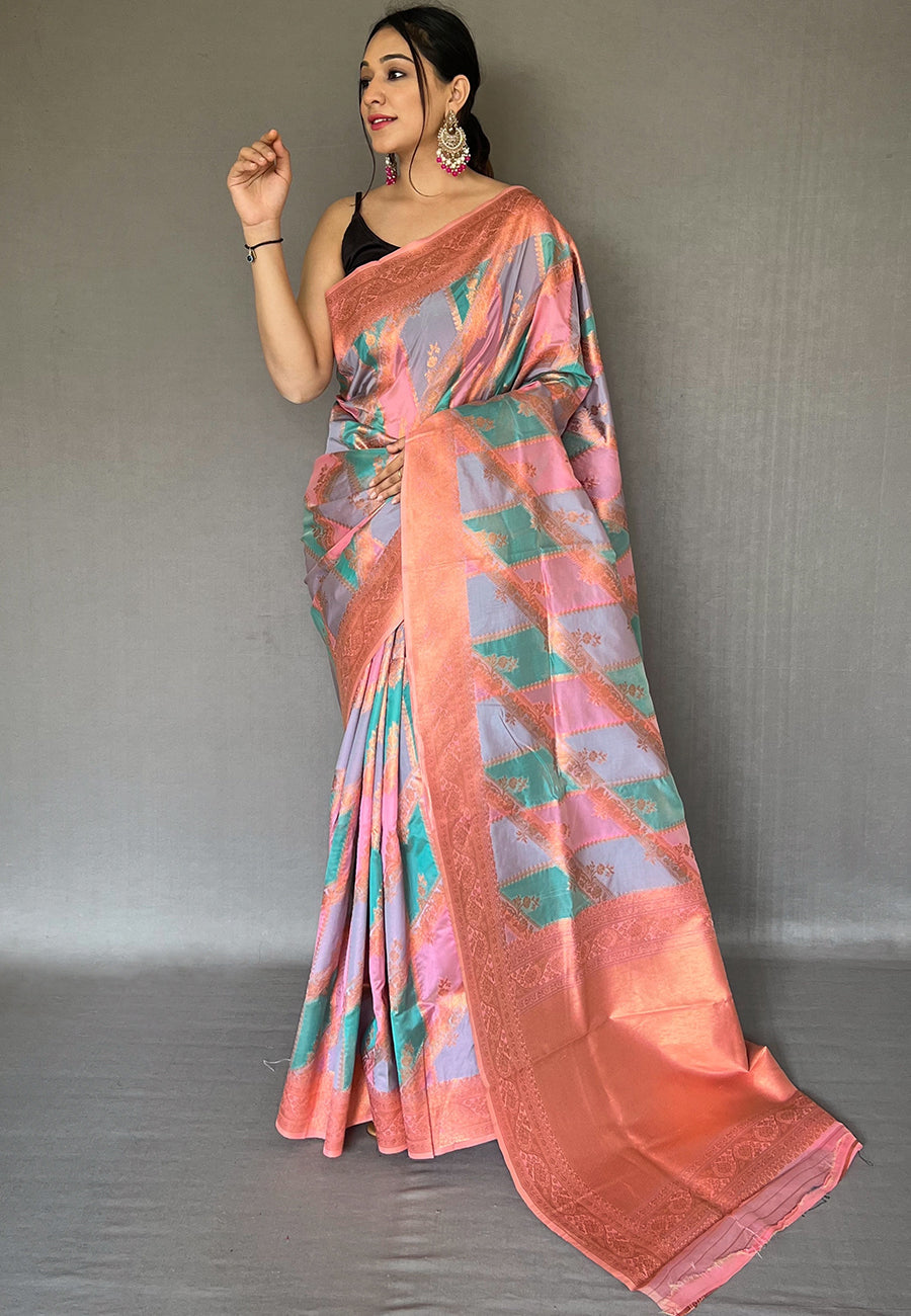 Buy MySilkLove Blossom Purple Copper Zari Woven Organza Saree Online