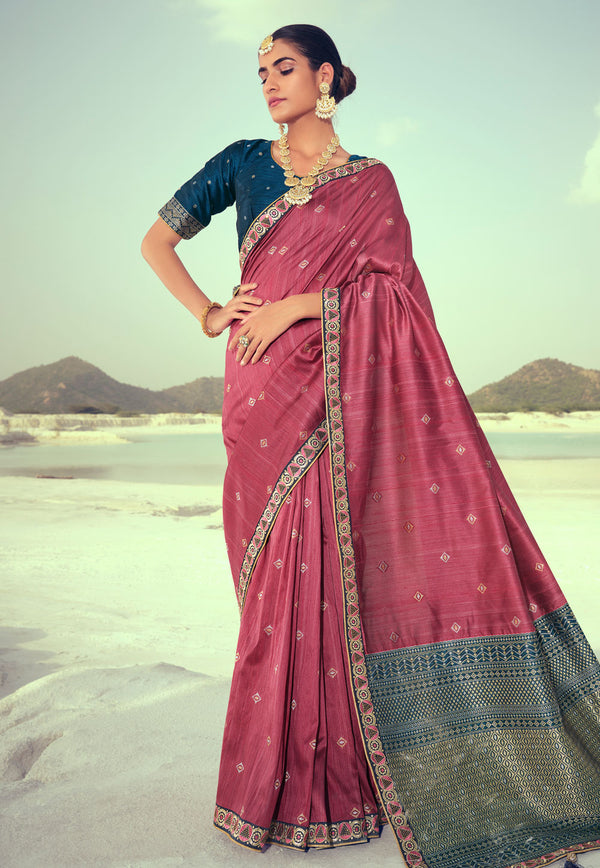Cornflower Lilac Pink Woven Banarasi Saree