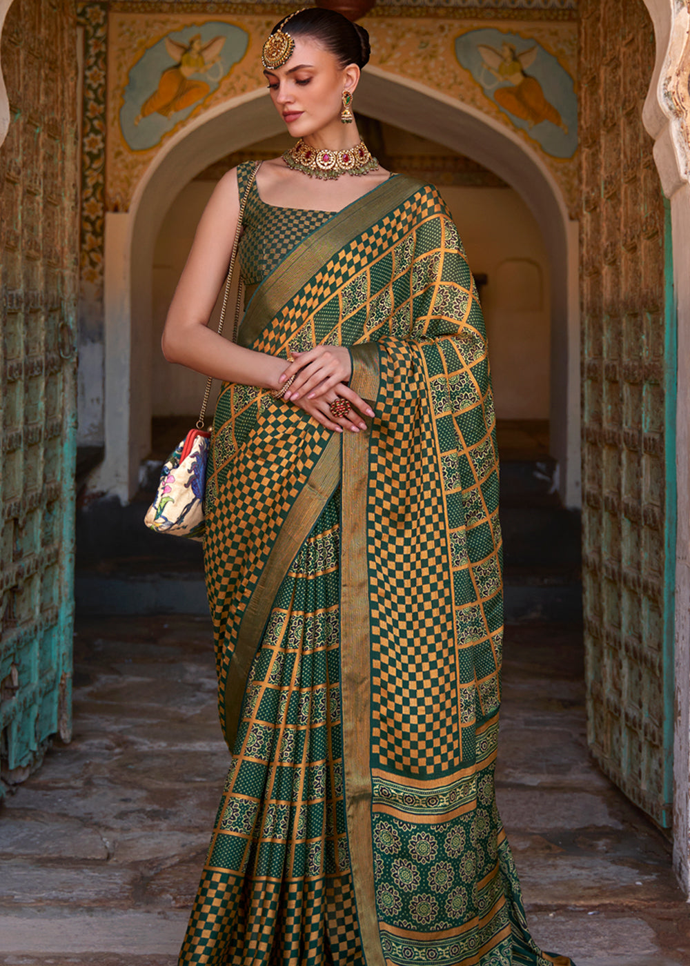 Buy MySilkLove Lunar Green Printed Soft Silk Saree Online