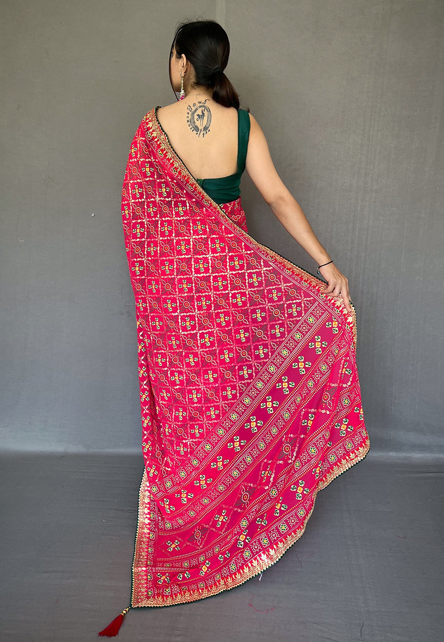 Buy MySilkLove Cabaret Pink Embroidered Georgette Bandhani Saree Online