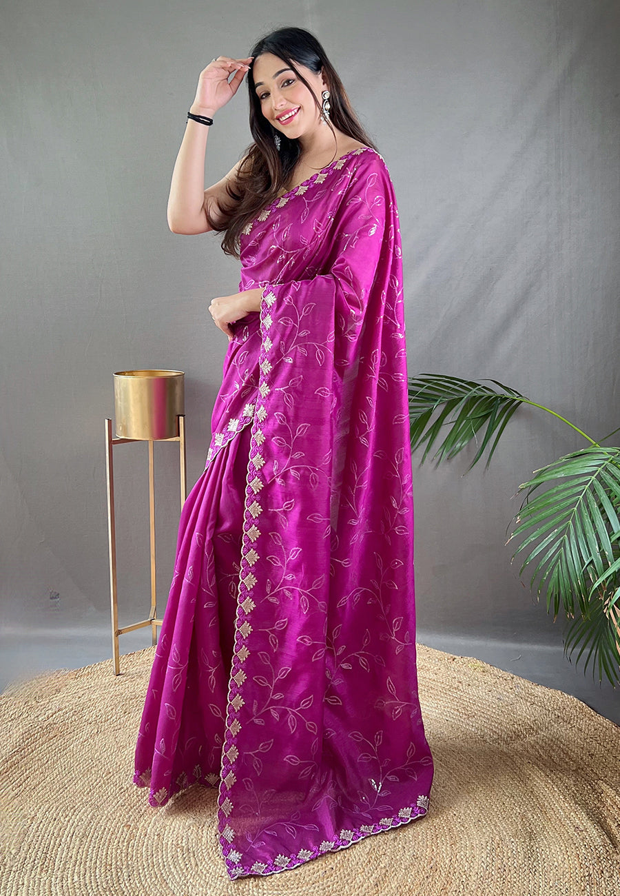 Buy MySilkLove Royal Heath Purple Embroidered Sequins Designer Saree Online