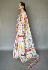 Westar White Tissue Printed Kalamkari Silk Saree