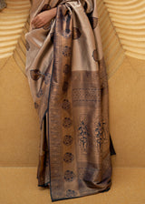 Eunry Brown and Black Two Tone Woven Silk Saree