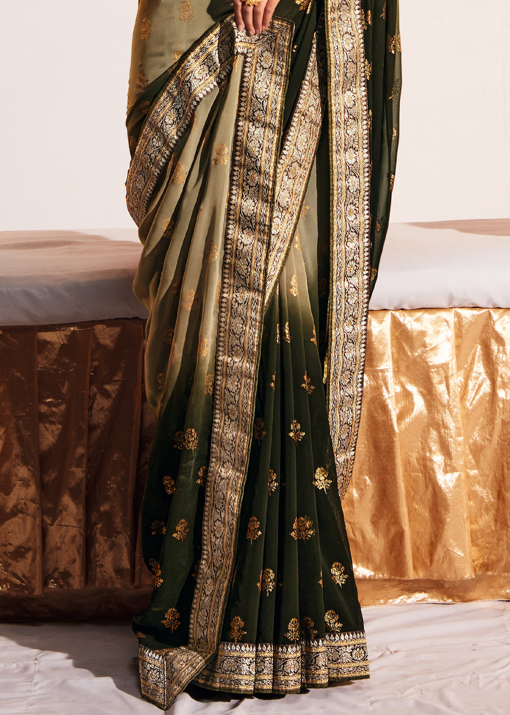 Buy MySilkLove Misty Moss Green Woven Georgette Silk Saree Online