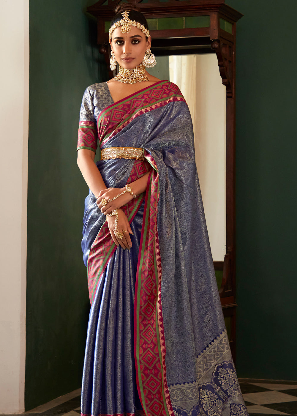 Buy MySilkLove Ship Blue Woven Kanjivaram Silk Saree Online