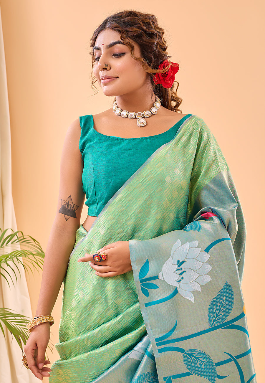 Buy MySilkLove Sprout Green Fulrani Woven Paithani Saree Online