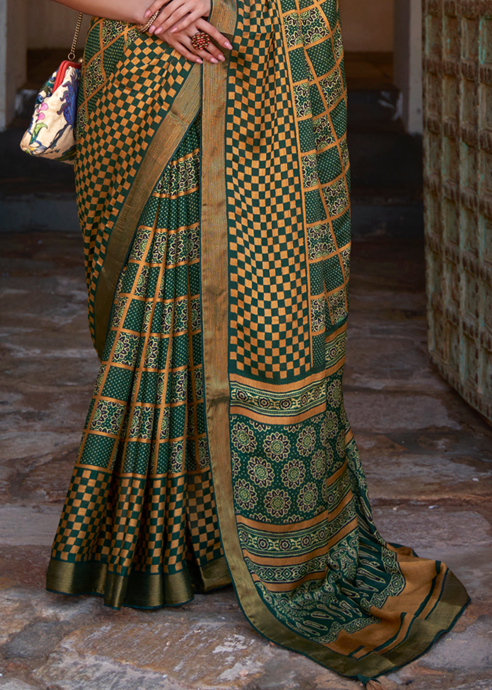 Buy MySilkLove Lunar Green Printed Soft Silk Saree Online