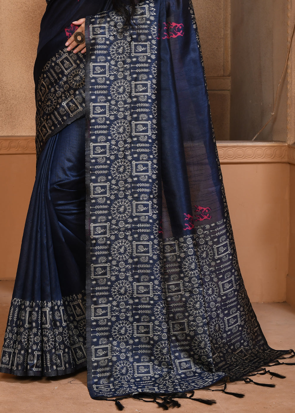 Buy MySilkLove Mine Shaft Blue Handloom Pure Cotton Saree Online