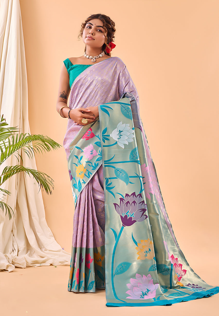 Buy MySilkLove Oyster Purple Fulrani Woven Paithani Saree Online