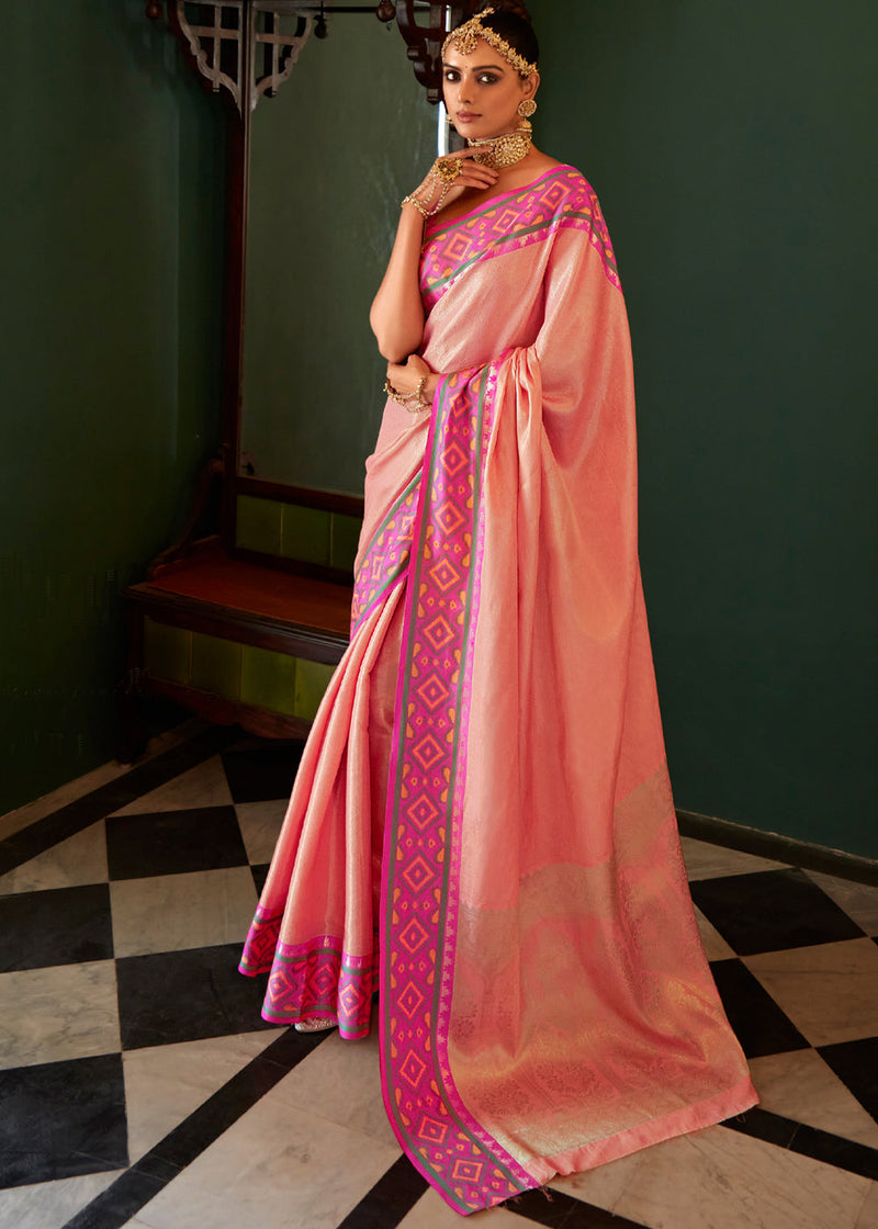 Buy BANARASI PATOLA Peach Printed Gola Buta Kanjivaram Silk Saree With  Blouse Piece | Shoppers Stop