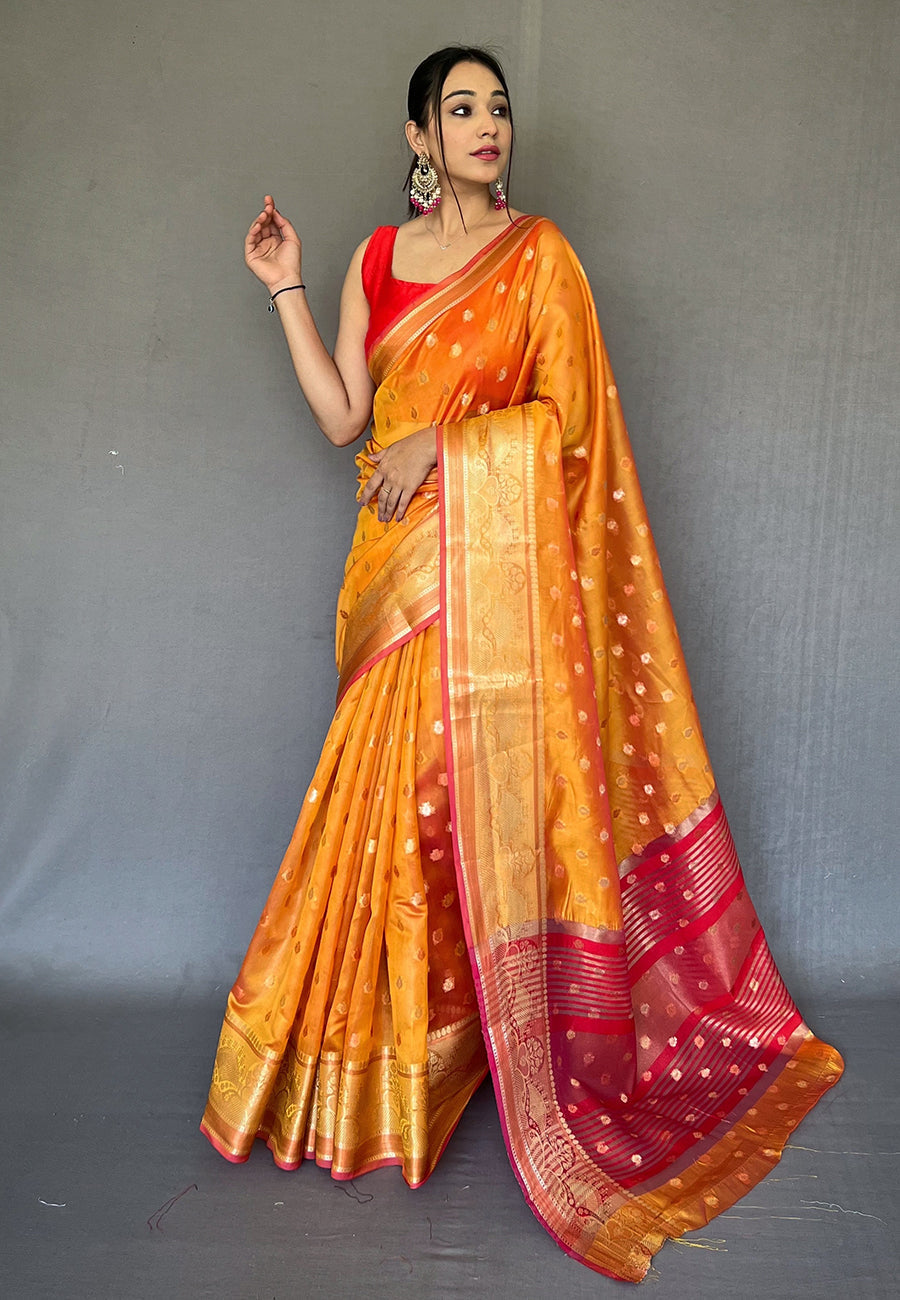 Buy MySilkLove Crusta Orange Zari Woven Organza Silk Saree Online