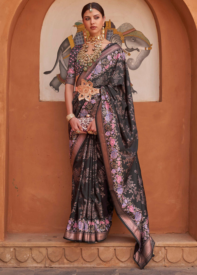 Buy Black Sarees for Women by WUXI Online | Ajio.com