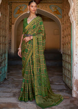Fern Green Printed Soft Silk Saree