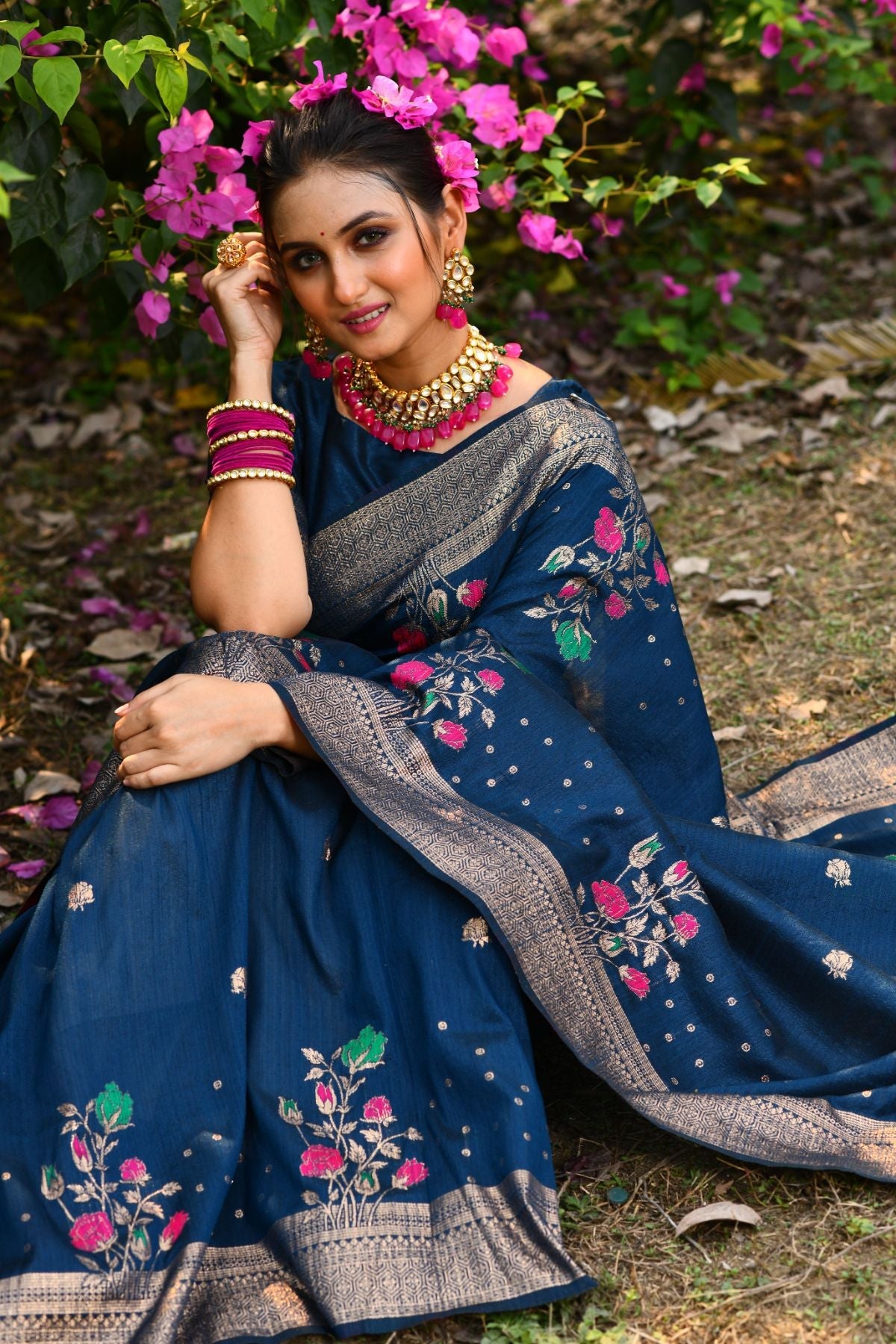 Buy MySilkLove Bay Of Many Blue Banarasi Silk Saree Online