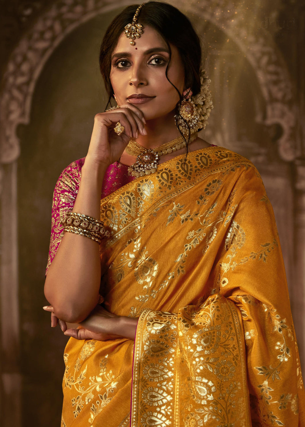 MySilkLove Reno Sand Yellow Woven Designer Banarasi Silk Saree