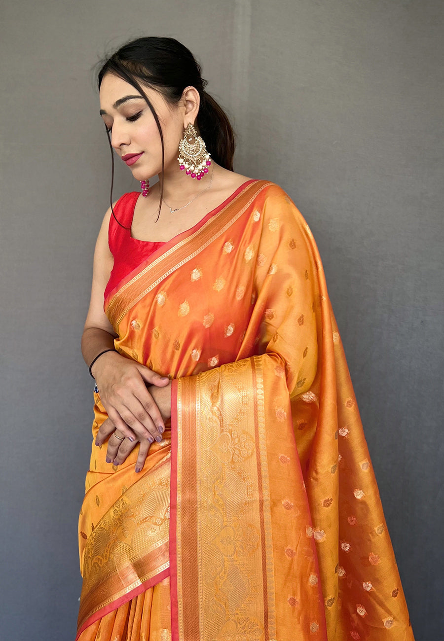 MySilkLove Crusta Orange Zari Woven Organza Silk Saree