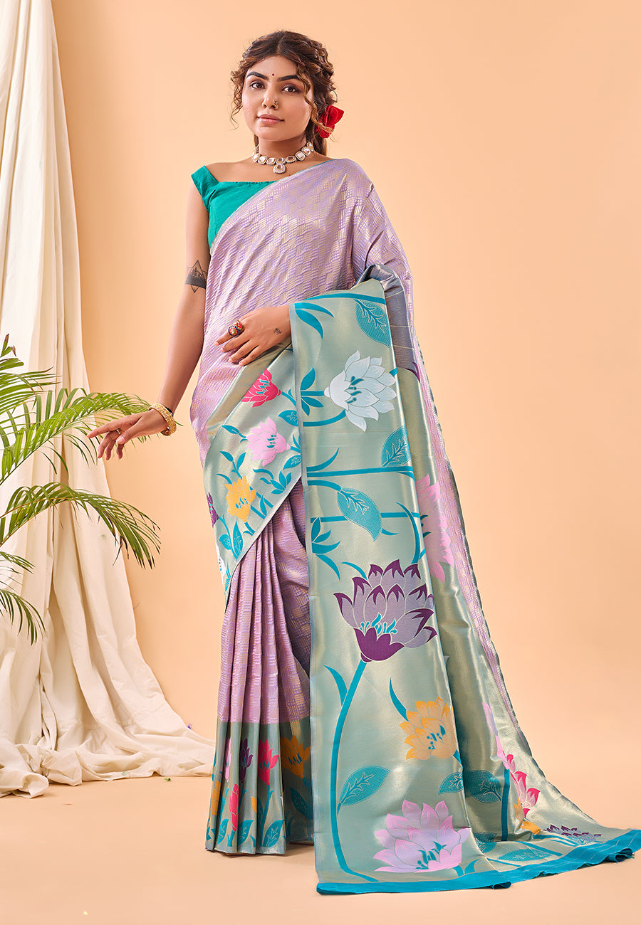 Buy MySilkLove Oyster Purple Fulrani Woven Paithani Saree Online