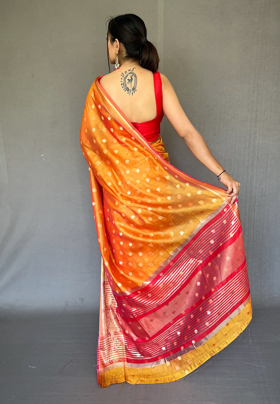 Buy MySilkLove Crusta Orange Zari Woven Organza Silk Saree Online