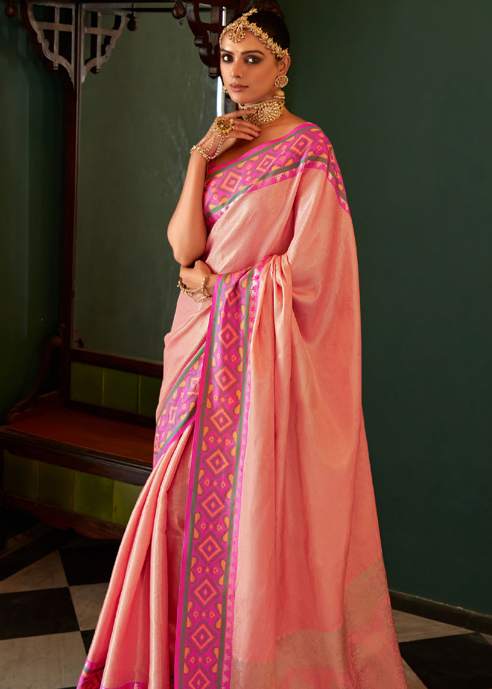 Buy MySilkLove Terracotta Peach Woven Kanjivaram Silk Saree Online